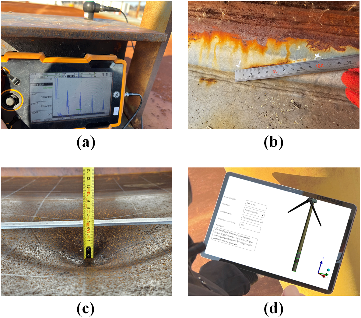 On-site measurements of corrosion, cracking, denting and tablet interface
